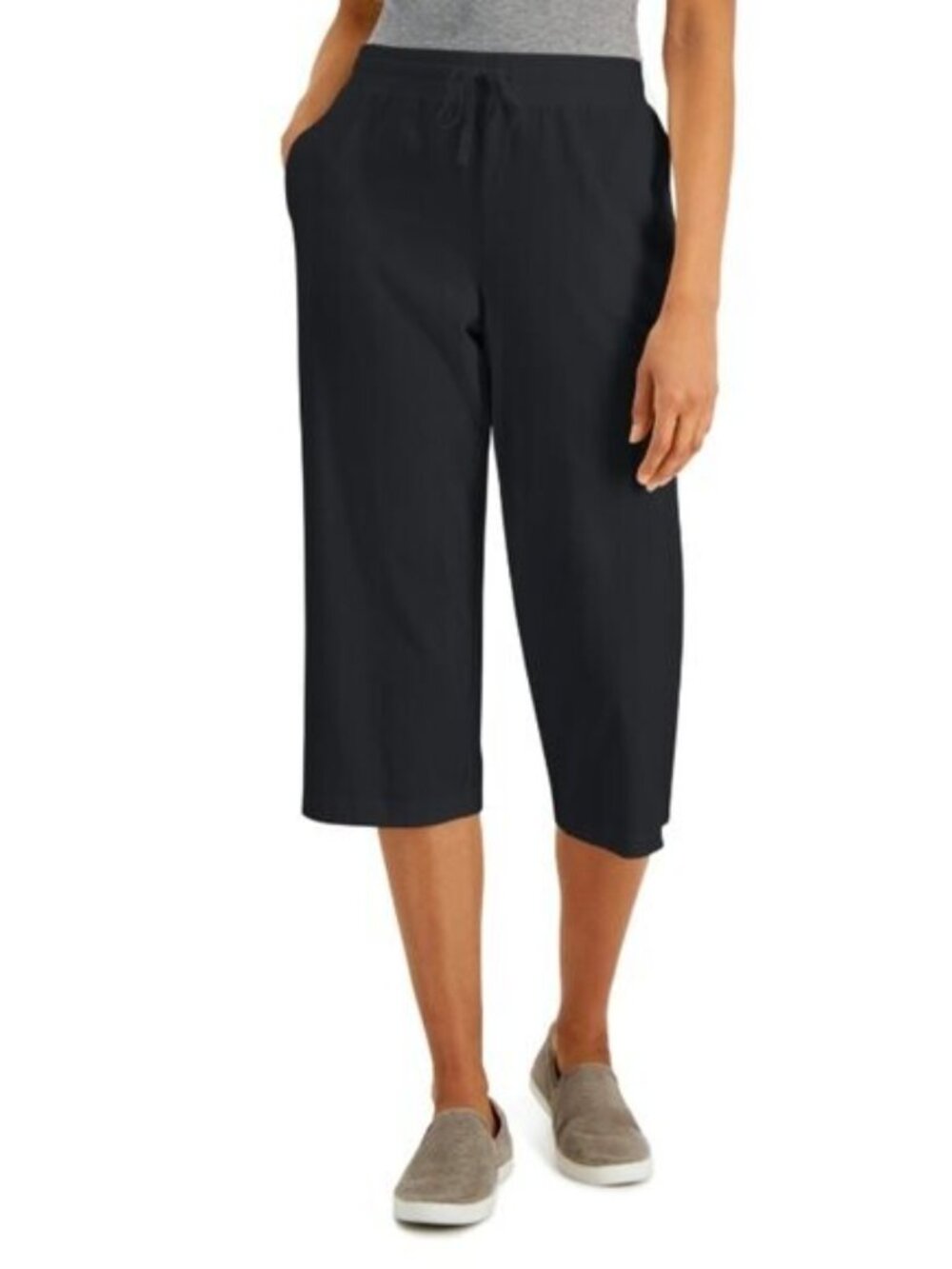 Karen Scott Knit Capri Pull on Black Short Capri Jogger / Sweat Pants NWT